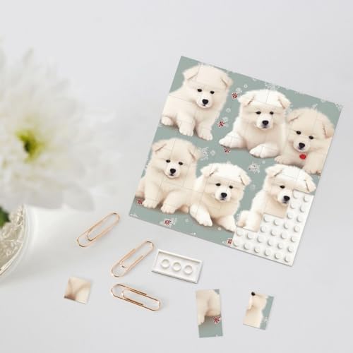 Baustein-Puzzle, personalisierte Bausteine, quadratische Puzzles, kleine weiße Hunde, Muster, Bausteinblock für Erwachsene, Block-Puzzle für Heimdekoration, 3D-Stein-Puzzle, Ziegelsteine, Fotorahmen von Rldobofe