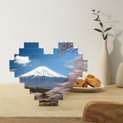 Baustein Puzzle Herzförmige Bausteine Mt. Fuji im Frühjahr Puzzles Block Puzzle für Erwachsene 3D Micro Bausteine für Wohnkultur Ziegel Set von Rldobofe