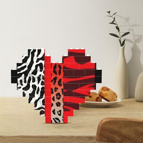 Baustein Puzzle Herzförmige Bausteine Roter Leopard und Zebra Tierpuzzles Block Puzzle für Erwachsene 3D Micro Bausteine für Wohnkultur Ziegel Set von Rldobofe