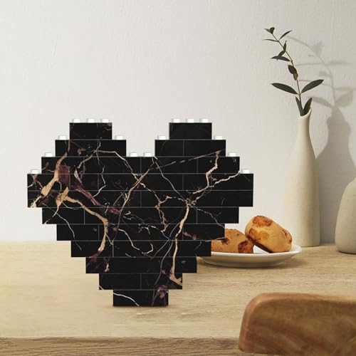 Baustein-Puzzle Herzförmige Bausteine Schwarz Gold Marmor Puzzles Block Puzzle für Erwachsene 3D Micro Bausteine für Home Decor Bricks Set von Rldobofe