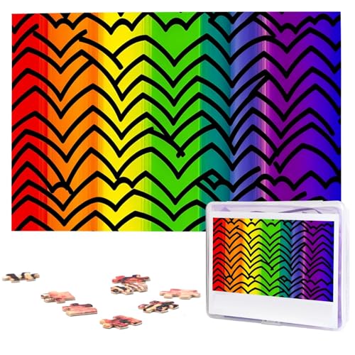 Gay Pride Regenbogenmuster-Puzzle, 1000 Teile, personalisiertes Puzzle für Erwachsene, personalisiertes Bild mit Aufbewahrungstasche, Holzfotos, Puzzle für Familien-Heimdekoration (74,9 x 50 cm) von Rldobofe