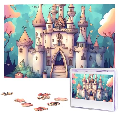 Klassisches Schloss-Puzzle, 1000 Teile, personalisiertes Puzzle für Erwachsene, personalisiertes Bild mit Aufbewahrungstasche, Holzfotos, Puzzle für Familien-Heimdekoration (74,9 x 50 cm) von Rldobofe