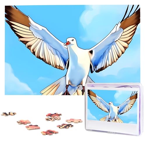 Möwen im Flug Puzzles, 1000 Teile, personalisiertes Puzzle für Erwachsene, personalisiertes Bild mit Aufbewahrungstasche, Holzfotos, Puzzle für Familien-Heimdekoration (74,9 x 50 cm) von Rldobofe