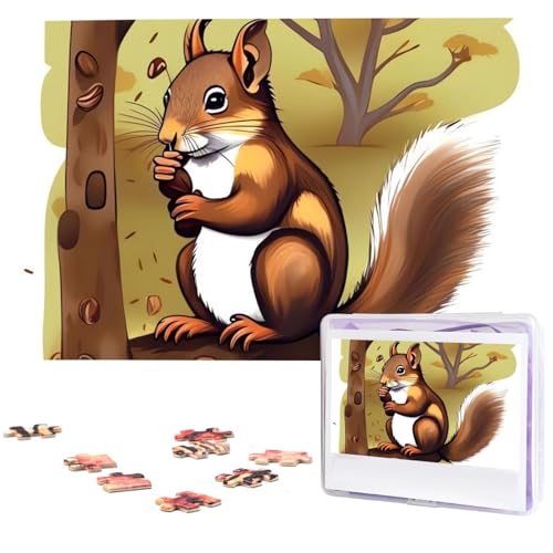 Nussfressende Eichhörnchen-Puzzles, 1000 Teile, personalisiertes Puzzle für Erwachsene, personalisiertes Bild mit Aufbewahrungstasche, Holzfotos, Puzzle für Familien-Heimdekoration (74,9 x 50 cm) von Rldobofe