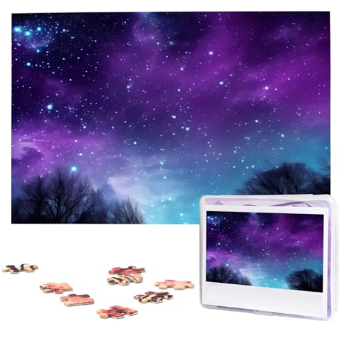 Purple Starry Sky1 Puzzles, 1000 Teile, personalisiertes Puzzle für Erwachsene, personalisiertes Bild mit Aufbewahrungstasche, Holzfotos, Puzzle für Familie (74,9 x 50 cm) von Rldobofe