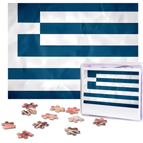 Puzzle mit griechischer Flagge, 500 Teile, personalisiertes Puzzle für Erwachsene, personalisiertes Bild mit Aufbewahrungstasche, Holzfotos, Puzzle für Familie, Heimdekoration (51,8 x 38,1 cm) von Rldobofe