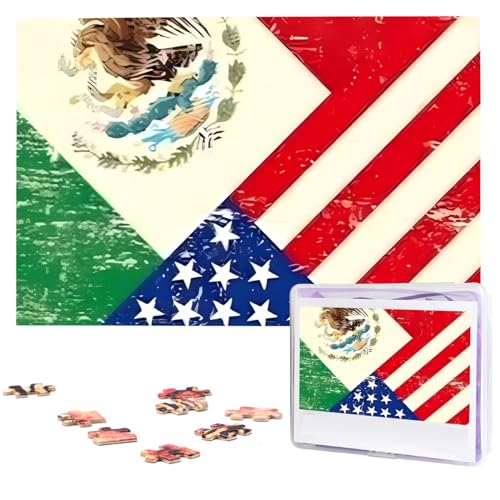 Puzzle mit mexikanischer amerikanischer Flagge, 1000 Teile, personalisiertes Puzzle für Erwachsene, personalisiertes Bild mit Aufbewahrungstasche, Holzfotos, Puzzle für Familien-Heimdekoration (74,9 x von Rldobofe