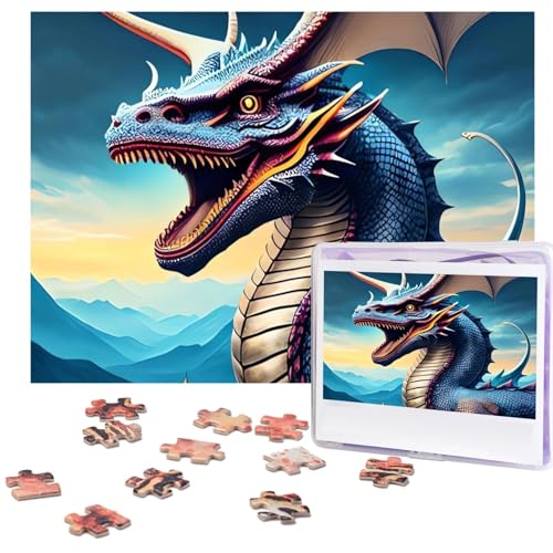 Roaring Dragon Puzzles, 500 Teile, personalisiertes Puzzle für Erwachsene, personalisiertes Bild mit Aufbewahrungstasche, Holzfotos, Puzzle für Familien-Heimdekoration (51,8 x 38,1 cm) von Rldobofe