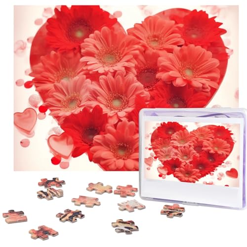 Rote Herz-Blumen-Puzzle, 500 Teile, personalisiertes Puzzle für Erwachsene, personalisiertes Bild mit Aufbewahrungstasche, Holzfotos, Puzzle für Familien-Heimdekoration (51,8 x 38,1 cm) von Rldobofe
