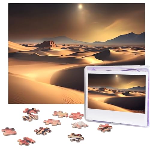 Sahara Wüstenpuzzles, 500 Teile, personalisiertes Puzzle für Erwachsene, personalisiertes Bild mit Aufbewahrungstasche, Holzfotos, Puzzle für Familien-Heimdekoration (51,8 x 38,1 cm) von Rldobofe