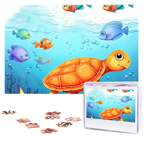 Schildkröten- und Fisch-Puzzle, 1000 Teile, personalisiertes Puzzle für Erwachsene, personalisiertes Bild mit Aufbewahrungstasche, Holzfotos, Puzzle für Familien-Heimdekoration (74,9 x 50 cm) von Rldobofe