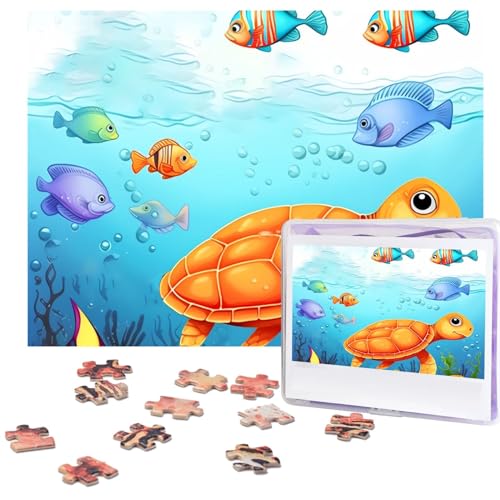 Schildkröten- und Fisch-Puzzle, 500 Teile, personalisiertes Puzzle für Erwachsene, personalisiertes Bild mit Aufbewahrungstasche, Holzfotos, Puzzle für Familien-Heimdekoration (51,8 x 38,1 cm) von Rldobofe