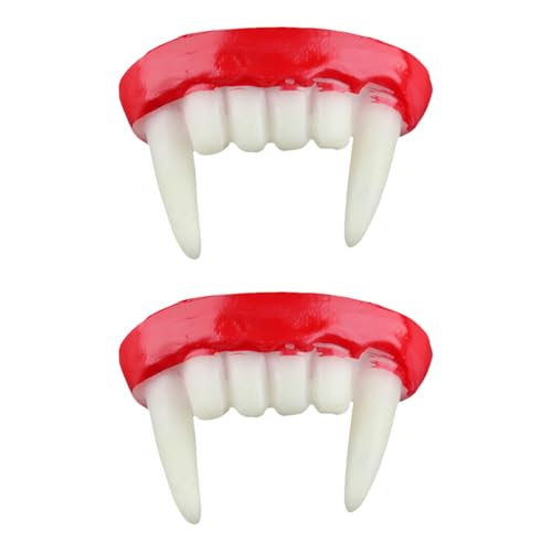 RmKbe 2 Stück Halloween Vampirzähne Vampir Kostüm Zubehör Halloween Vampirzähne Zombie Zähne Cosplay Requisiten für Maskerade Mottoparty von RmKbe