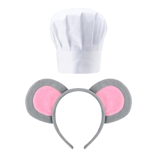 RmKbe 2 x Maus-Ohren-Haarreif und Kochmütze, Rattenohren, Stirnbänder, Halloween-Party, Cosplay, Stirnband, Cartoon-Kostüm, Zubehör für Erwachsene, Party-Verkleidungen von RmKbe