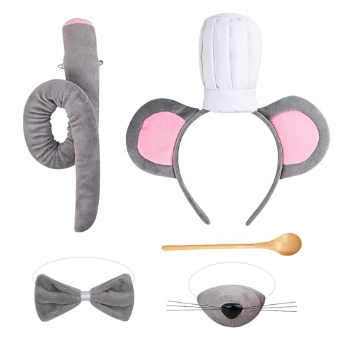 RmKbe 5 x Halloween-Maus-Koch-Kostüm, Maus, Ohren, Hut, Stirnband, Kochlöffel, Cosplay-Zubehör für Halloween, Verkleidungen, Spielpartys von RmKbe
