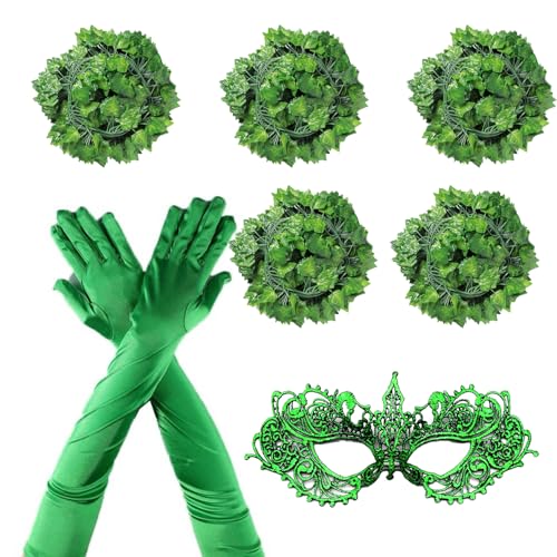 RmKbe 7pcs Halloween Cosplay Kostüm Set Künstliche Grüne Reben Gefälschte Blätter Lange Handschuhe Masken Grün Kostüm Zubehör für Cosplay Zubehör RmKbe 7pcs Halloween Cosplay Kostüm Set Künstliche Grüne Reben Gefälschte Blätter Lange Handschuhe Masken Grün Kostüm Zubehör für Cosplay Zubehör von RmKbe