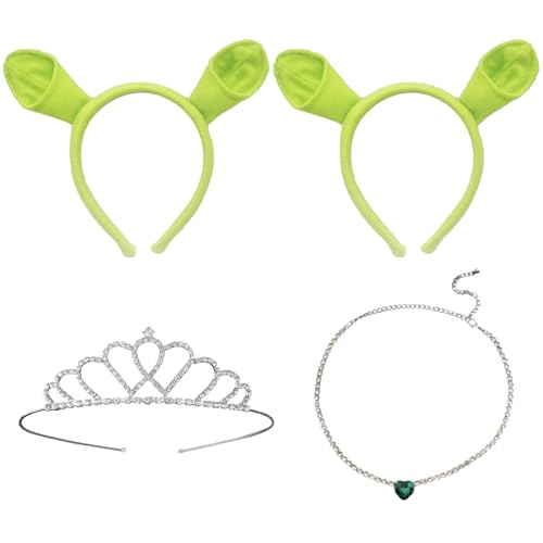 RmKbe Grüne Ogerohren Stirnband Krone und herzförmige Halskette Cartoon Cosplay Kostüm Zubehör Monster Oger Cosplay Kopfbedeckung für Halloween Party RmKbe Grüne Ogerohren Stirnband Krone und herzförmige Halskette Cartoon Cosplay Kostüm Zubehör Monster Oger Cosplay Kopfbedeckung für Halloween Party von RmKbe