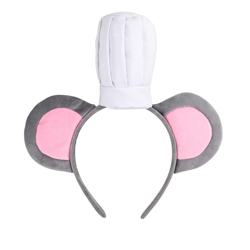 RmKbe Maus-Stirnband mit Kochmütze, niedlicher Cartoon-Ratten-Haarreif, Cosplay-Requisiten, Ratten-Kopfbedeckung für Halloween, Cosplay-Party von RmKbe
