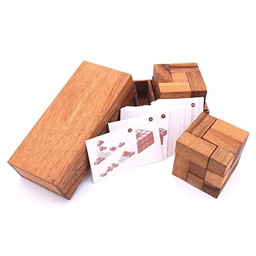 ROMBOL Doppelter Soma Würfel - variantenreiches Denkspiel mit 50 Karten für 2 Personen aus Holz von ROMBOL