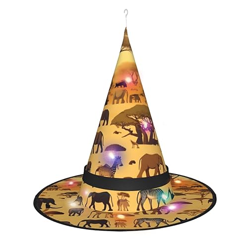 Afrikanische Graslandtiere, einzigartiges leuchtendes Design, um Ihren Halloween-Hexenhut zu beleuchten, LED-Lichtdekoration macht Sie zum Mittelpunkt der Party mit spitzem Hut, 1 Stück von RoMuKa