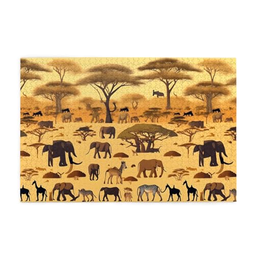 Afrikanische Graslandtiere, kreative Puzzlekunst, 1.000 Stück personalisierte Foto-Puzzles, sicheres und umweltfreundliches Holz, eine gute Wahl für Geschenke von RoMuKa