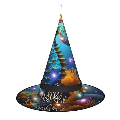 Blaues Seepferdchen, einzigartiges leuchtendes Design, um Ihren Halloween-Hexenhut zu beleuchten, LED-Lichtdekoration macht Sie zum Mittelpunkt der Party mit spitzem Hut, 1 Stück von RoMuKa