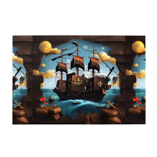Cartoon-Piratenschiff, kreative Puzzlekunst, 1.000 Stück personalisierte Foto-Puzzles, sicheres und umweltfreundliches Holz, eine gute Wahl für Geschenke von RoMuKa
