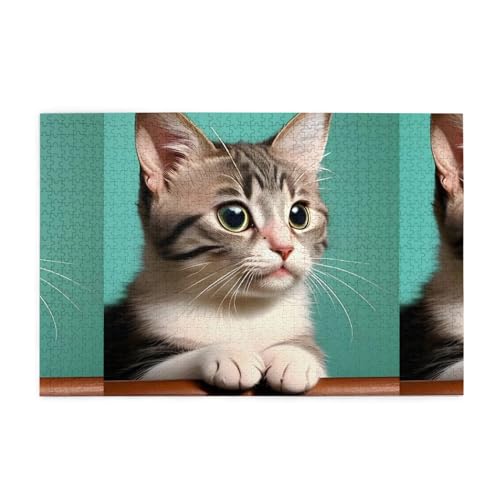 Eine neugierige Katze, kreative Puzzlekunst, 1.000 Stück personalisierte Foto-Puzzles, sicheres und umweltfreundliches Holz, eine gute Wahl für Geschenke von RoMuKa