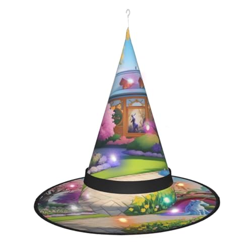 Einhorn Märchen Einzigartiges leuchtendes Design, um Ihren Halloween-Hexenhut zu beleuchten, LED-Licht Dekoration macht Sie zum Mittelpunkt der Party Spitzhut, 1 Stück von RoMuKa