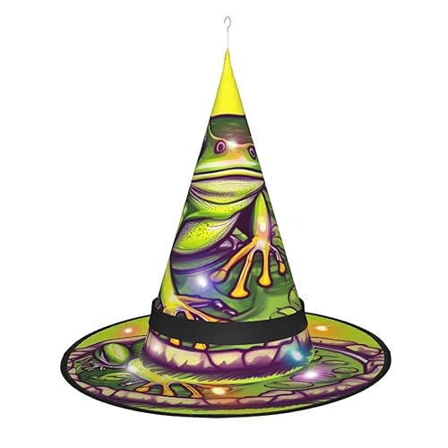 Frosch im Teich, einzigartiges leuchtendes Design, um Ihren Halloween-Hexenhut zu beleuchten, LED-Lichtdekoration macht Sie zum Mittelpunkt der Party, spitzer Hut, 1 Stück von RoMuKa