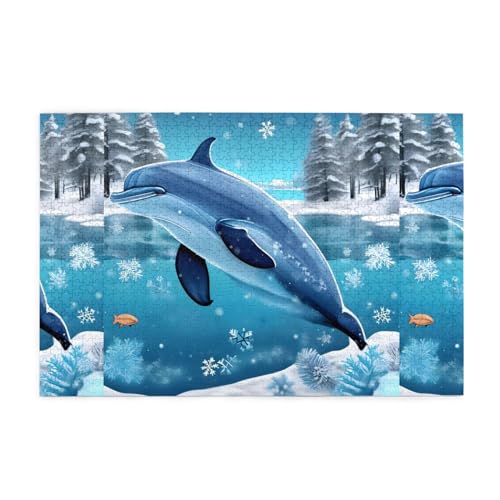 Kreative Puzzle-Kunst, Motiv: Winter der Delfin, 1.000 Stück personalisierte Foto-Puzzles, sicheres und umweltfreundliches Holz, eine gute Wahl für Geschenke von RoMuKa