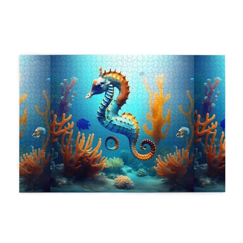 Kreative Puzzle-Kunst, Seepferdchen, Meeresboden-Koralle, 1.000 Stück personalisierte Foto-Puzzles, sicheres und umweltfreundliches Holz, eine gute Wahl für Geschenke von RoMuKa