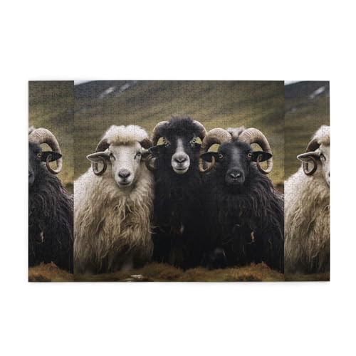 Kreative Puzzlekunst, Widder und schwarzes Schaf, 1.000 Stück personalisierte Foto-Puzzles, sicheres und umweltfreundliches Holz, eine gute Wahl für Geschenke von RoMuKa
