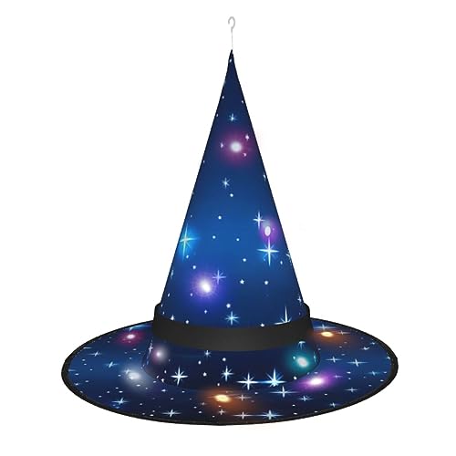 RoMuKa Blauer Sternenmuster, schillernder LED-Hexenhut, seien Sie der Mittelpunkt Ihrer Halloween-Party, Halloween, spitzer Hut, Halloween-dekorativer Hut, LED-Leuchtender Hut von RoMuKa
