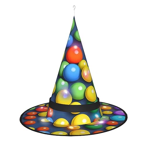 RoMuKa Bunte Bälle, schillernder LED-Hexenhut, seien Sie der Mittelpunkt Ihrer Halloween-Party, Halloween, spitzer Hut, Halloween-dekorativer Hut, LED-Leuchtender Hut von RoMuKa