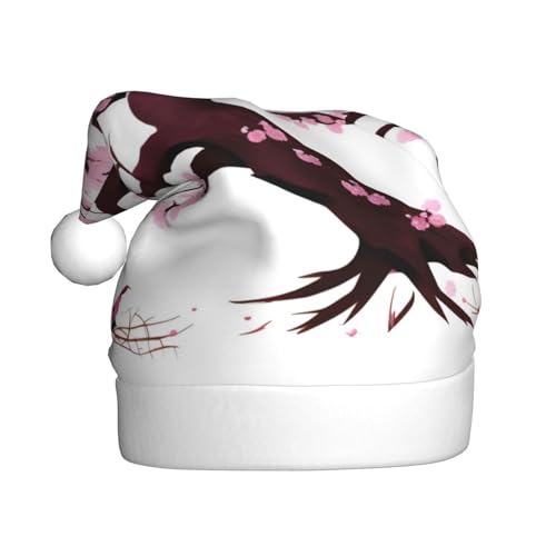RoMuKa Cherry Blossoms Tree Modische klassische Weihnachtsmannmütze aus weichem und warmem Stoff, personalisiertes Musterdesign verleiht Ihrem Urlaub eine warme Atmosphäre von RoMuKa