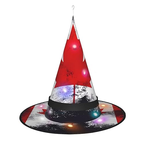 RoMuKa Kanadische Flagge, schillernder LED-Hexenhut, seien Sie der Mittelpunkt Ihrer Halloween-Party, Halloween, spitzer Hut, Halloween-dekorativer Hut, LED-Leuchtender Hut von RoMuKa