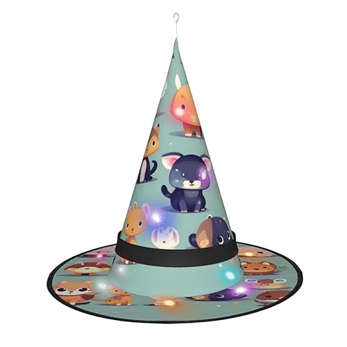 RoMuKa Niedliche kleine Tiere, schillernder LED-Hexenhut, seien Sie der Mittelpunkt Ihrer Halloween-Party, Halloween, spitzer Hut, Halloween-dekorativer Hut, LED-Leuchtender Hut von RoMuKa