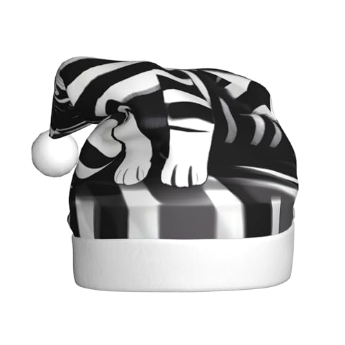 RoMuKa Schwarz-weiß gestreiftes Kätzchen, modische klassische Weihnachtsmannmütze aus weichem und warmem Stoff, personalisiertes Musterdesign verleiht Ihrem Urlaub eine warme Atmosphäre von RoMuKa