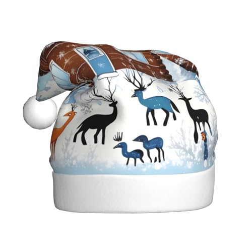 RoMuKa Winter Fawn Modische klassische Weihnachtsmannmütze aus weichem und warmem Stoff, personalisiertes Musterdesign verleiht Ihrem Urlaub eine warme Atmosphäre von RoMuKa