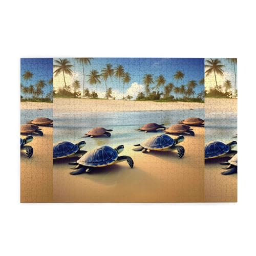 Schildkröten am Strand, kreative Puzzlekunst, 1.000 Stück personalisierte Foto-Puzzles, sicheres und umweltfreundliches Holz, eine gute Wahl für Geschenke von RoMuKa