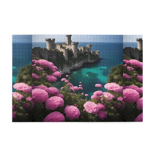 Schönes Meer mit vielen Blumen, kreative Puzzle-Kunst, 1.000 Stück personalisierte Foto-Puzzles, sicheres und umweltfreundliches Holz, eine gute Wahl für Geschenke von RoMuKa