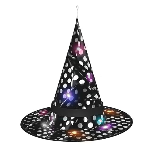 Schwarz-weiße gewellte Punkte, einzigartiges leuchtendes Design, um Ihren Halloween-Hexenhut zu beleuchten, LED-Lichtdekoration macht Sie zum Mittelpunkt der Party Spitzhut, 1 Stück von RoMuKa