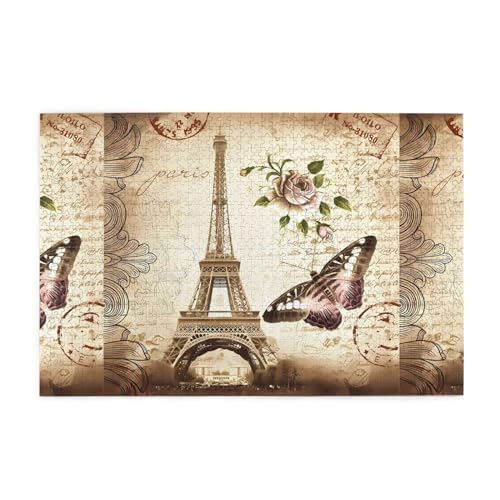 Vintage Paris Eiffelturm Schmetterling kreative Puzzle Kunst, 1.000 Stück personalisierte Foto-Puzzles, sicheres und umweltfreundliches Holz, eine gute Wahl für Geschenke von RoMuKa