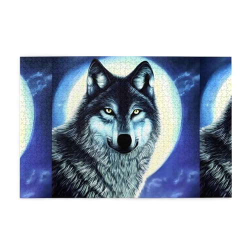 Wolf unter Mond, kreative Puzzlekunst, 1.000 Stück personalisierte Foto-Puzzles, sicheres und umweltfreundliches Holz, eine gute Wahl für Geschenke von RoMuKa