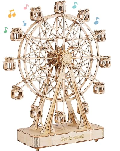 RoWood 3D Puzzle Modellbau Riesenrad Spieluhr aus Holz mit Zahnradantrieb - DIY Holzpuzzle Modellbausatz Bastelsets für Erwachsene - Geschenk zum Geburtstag/Weihnachten von ROKR