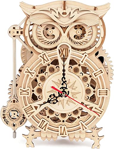 RoWood 3D Puzzle Eule Uhr Modellbau aus Holz mit Timer - DIY Holzpuzzle Modellbausatz Bastelsets für Erwachsene - Handwerk Holzbausatz Geschenk zum Geburtstag/Weihnachten von ROKR