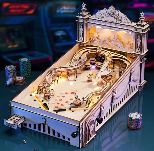 RoWood 3D Puzzle Flipperautomat aus Holz | DIY Tischflipper Modellbau Pinball Modellbausatz für Erwachsene | Komplexer Holzpuzzle Flipper Spielautomaten Geschenk von RoWood