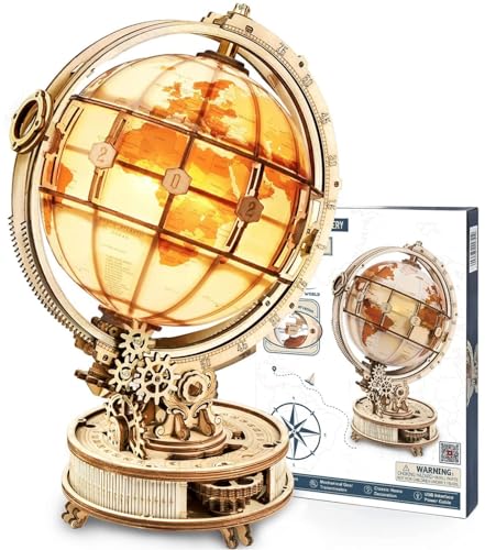 RoWood 3D Puzzle Holz Leuchtender Globus Modellbau mit LED, DIY 3D Holzpuzzle Weltkugel Modellbausatz Bastelsets für Erwachsene, Bastelset Geschenk zum Geburtstag/Weihnachten von RoWood
