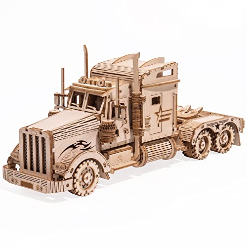 RoWood 3D Puzzle LKW Modellbau aus Holz - DIY Holzpuzzle Schwerer Lastkraftwagen Modellbausatz Bausatz für Erwachsene und Junge- Geschenke für Männer und Frauen von RoWood